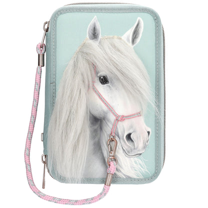 Miss Melody 3 Fach Federtasche mit Pferdekopf Applikation