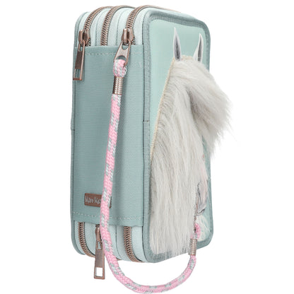 Miss Melody 3 Fach Federtasche mit Pferdekopf Applikation