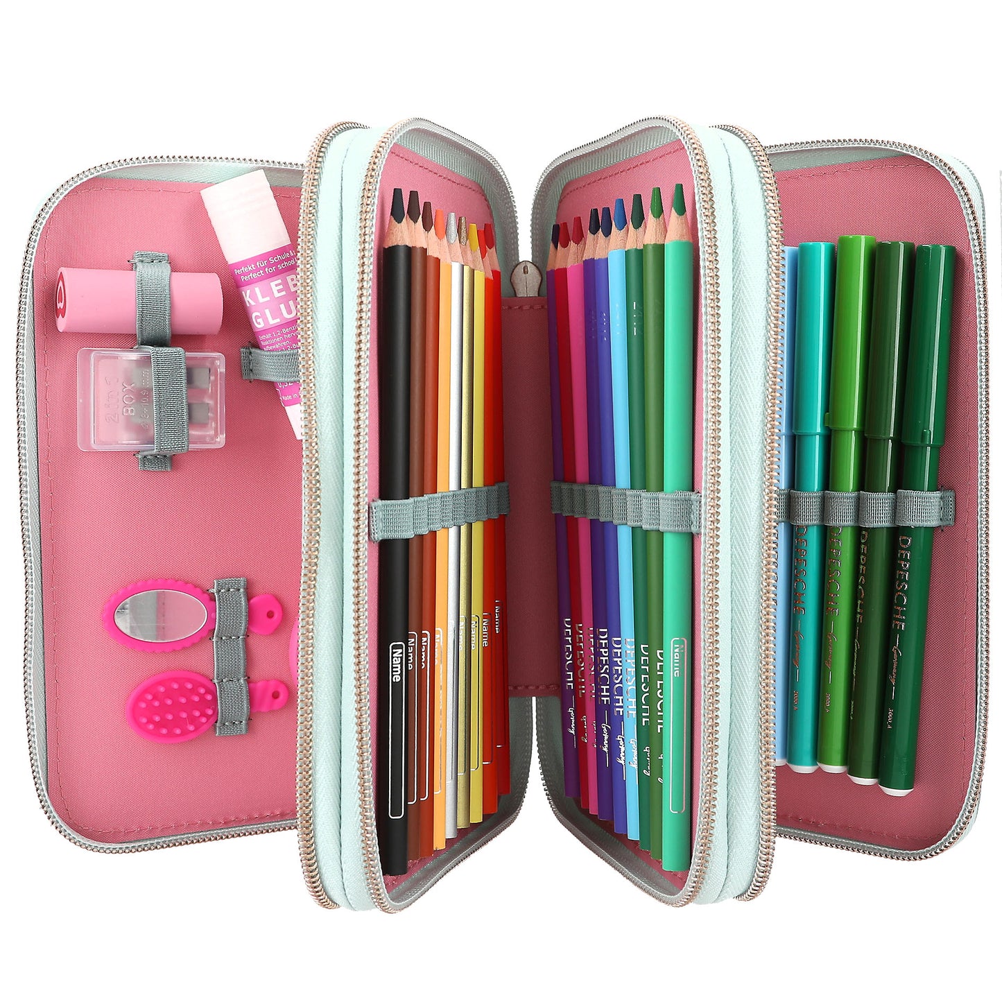 Miss Melody 3 Fach Federtasche mit Pferdekopf Applikation