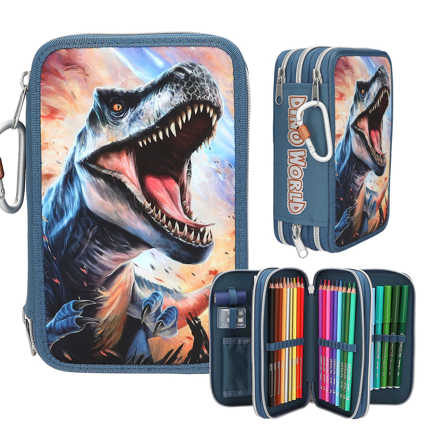 Dino World 3 Fach Federtasche